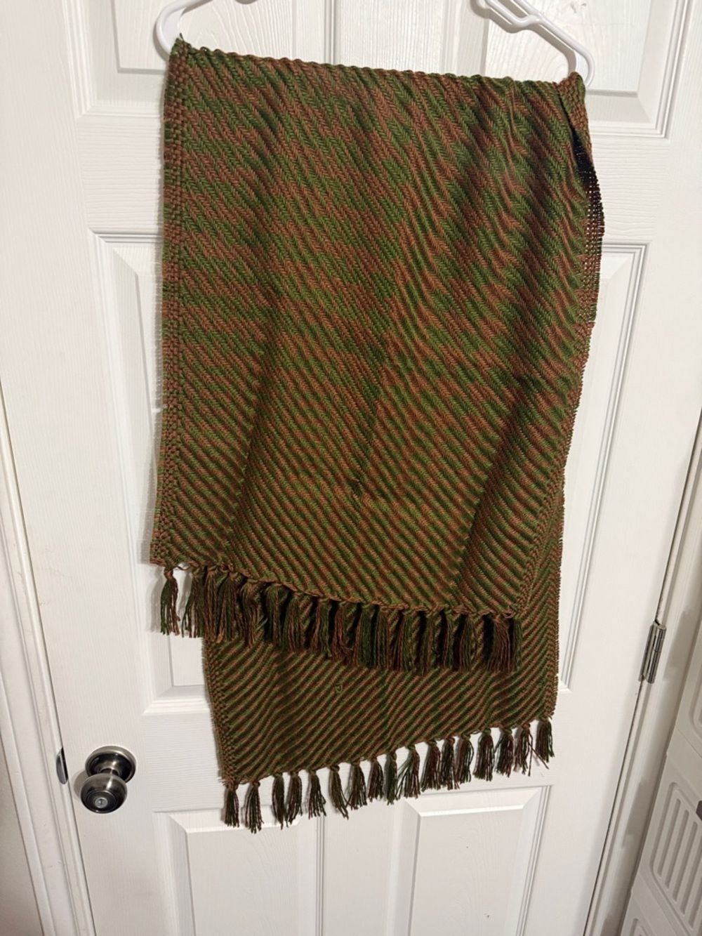 Echo Olive Green & Rust Brown Woven Fringe Scarf